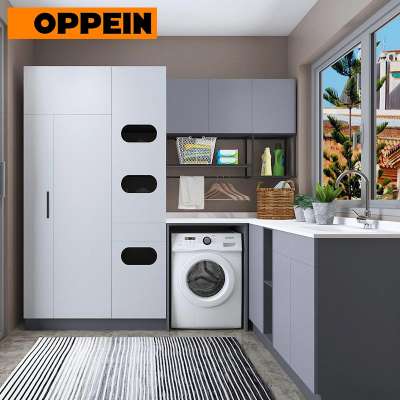 OPPEIN Modern Light Matte Grey Laundry and Bathroom Cabinets