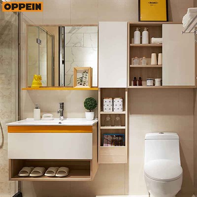 Oppein japanese Laminate Carcase Material modern glass bathroom cabinet